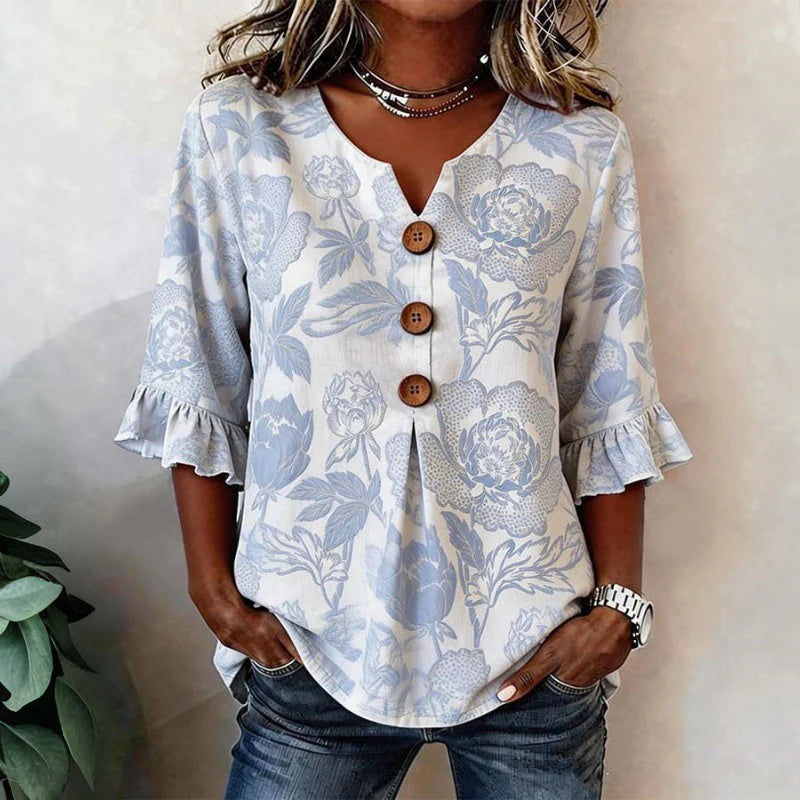 Camicia Madeleine stampa floreale e bottoni in ricamo