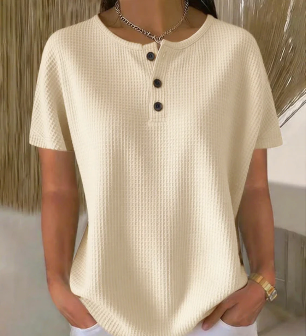 T-shirt con bottoni e scollo a V, casual