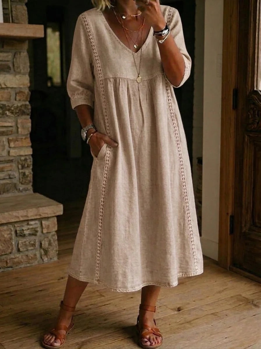 Aurélie | Abito ampio in lino e cotone con pizzo