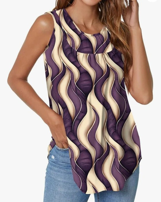 Canotta con motivo a onde, collo rotondo, stile casual