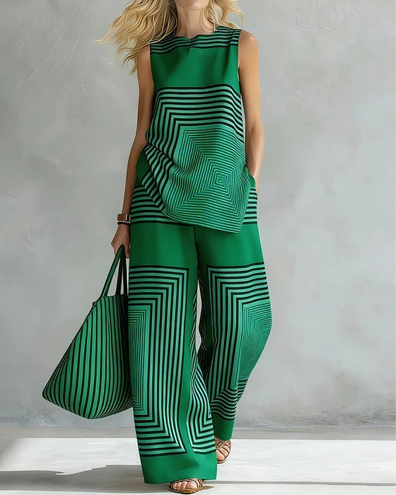 Set composto da canotta e pantaloni a gamba larga con stampa geometrica 💚