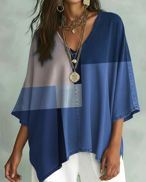 Top ampio con scollo a V e blocchi di colore
