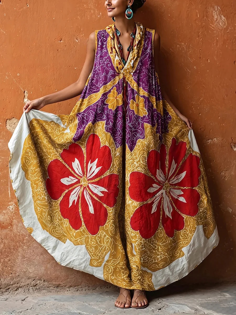 Abito Chloe in misto cotone e lino con stampa floreale in stile retrò-bohemien