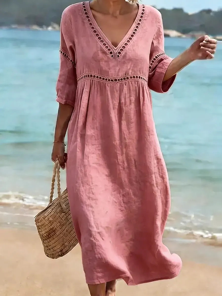 Abito Clarissa - casual retrò in cotone, tinta unita ed elegante