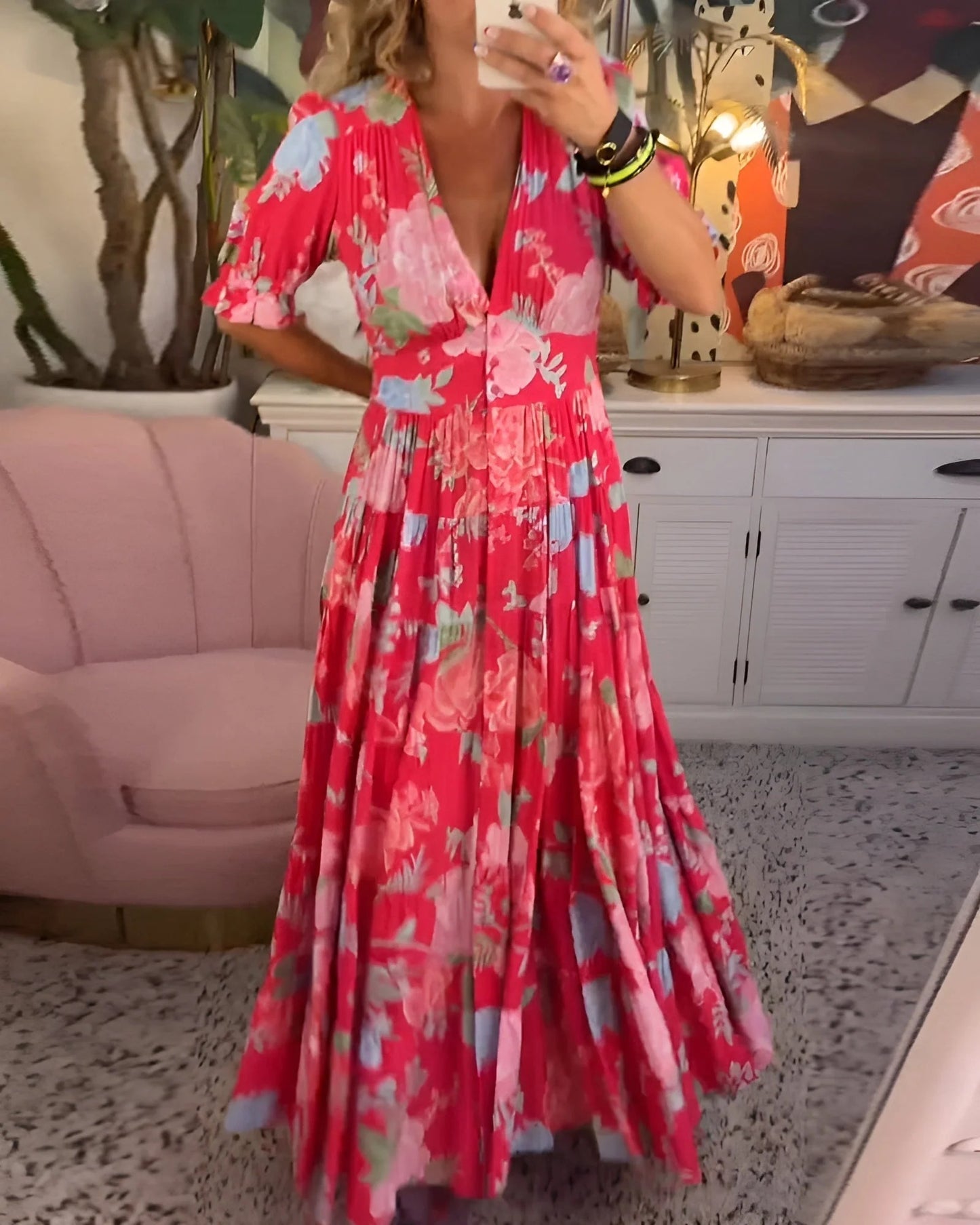 Carine | Abito floreale con scollo a V e tasche