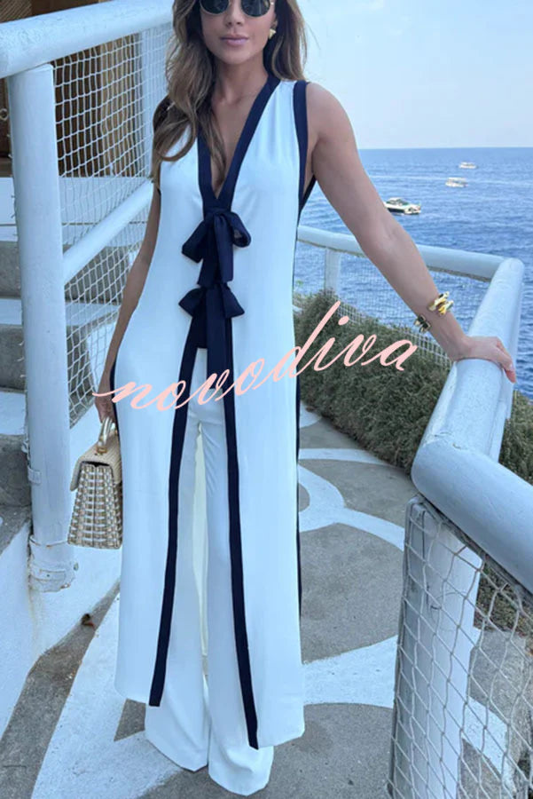 Set Celeste da top midi con spacco e fiocco