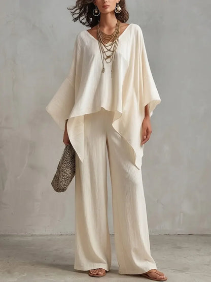 Set DENISE a due pezzi in cotone e lino dallo stile vacanziero e disinvolto