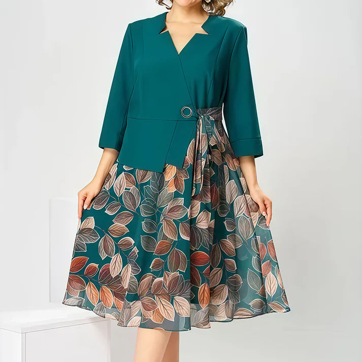 Elegante abito a due pezzi con stampa a foglie✨ Eleganza naturale