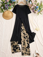 Coordinato Amelie Nero elegante con pantalone fiorato in cotone elastico 🥰