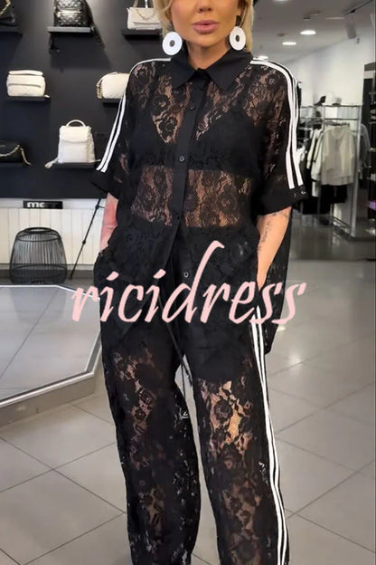 Coordinato Sasha in cotone effetto ricamo con dettagli stile adidas