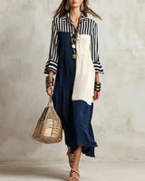 Abito a blocchi di colore con righe a contrasto in stile camicia