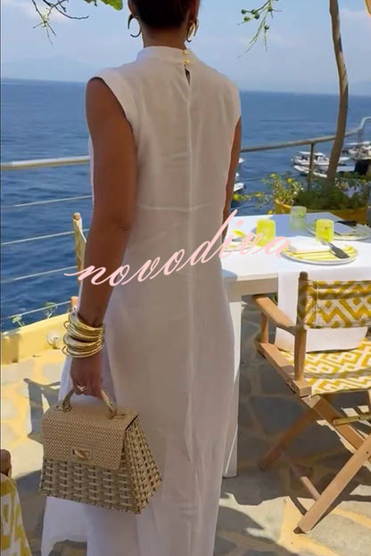 Elegante completo Camilla composto da top midi in misto lino