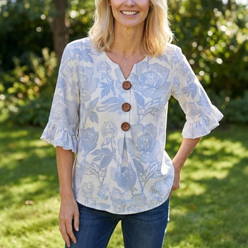 Camicia Madeleine stampa floreale e bottoni in ricamo