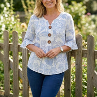 Camicia Madeleine stampa floreale e bottoni in ricamo
