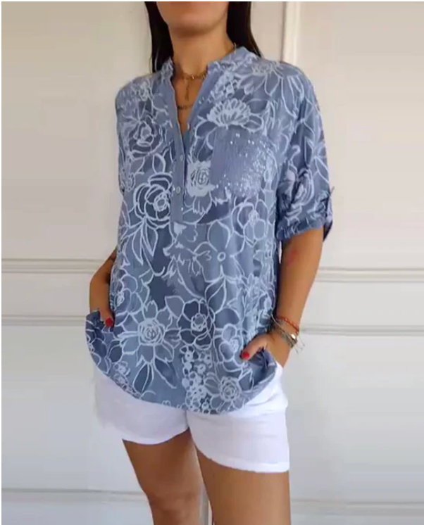 Camicetta in viscosa con scollo a V e bottoni