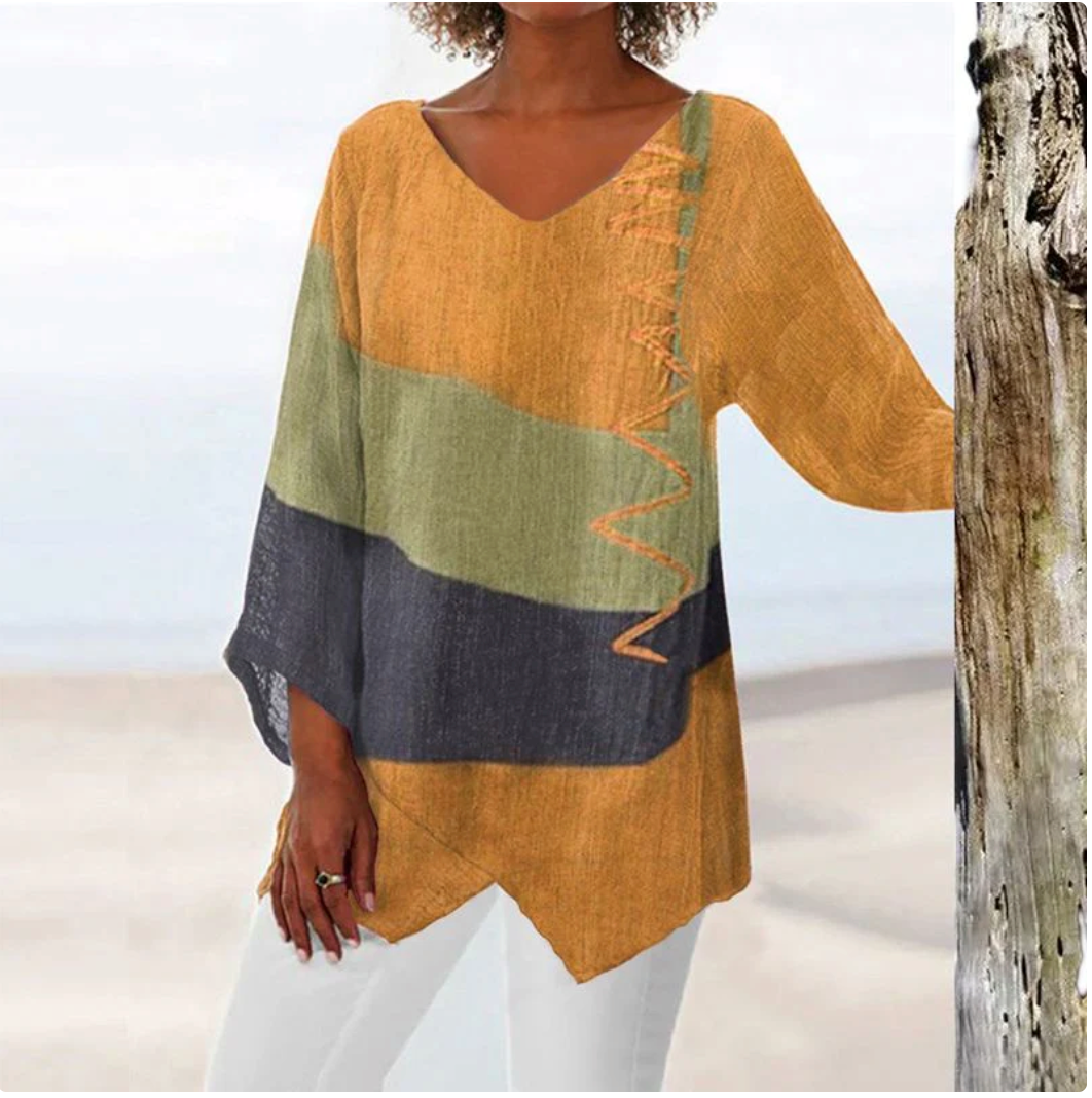 💖Top da donna in lino naturale dal taglio classico