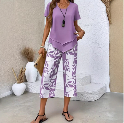 Completo casual a girocollo e pantaloni ampi,  pantaloni fantasia e tessuto traspirante ✨