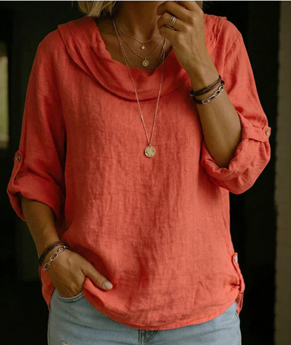top collo elegante risvoltato in cotone