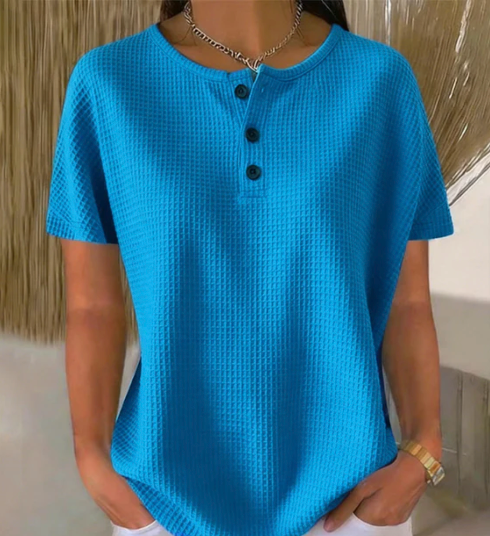 T-shirt con bottoni e scollo a V, casual