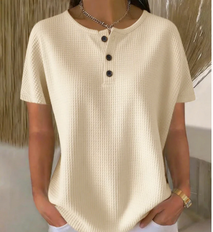 T-shirt con bottoni e scollo a V, casual