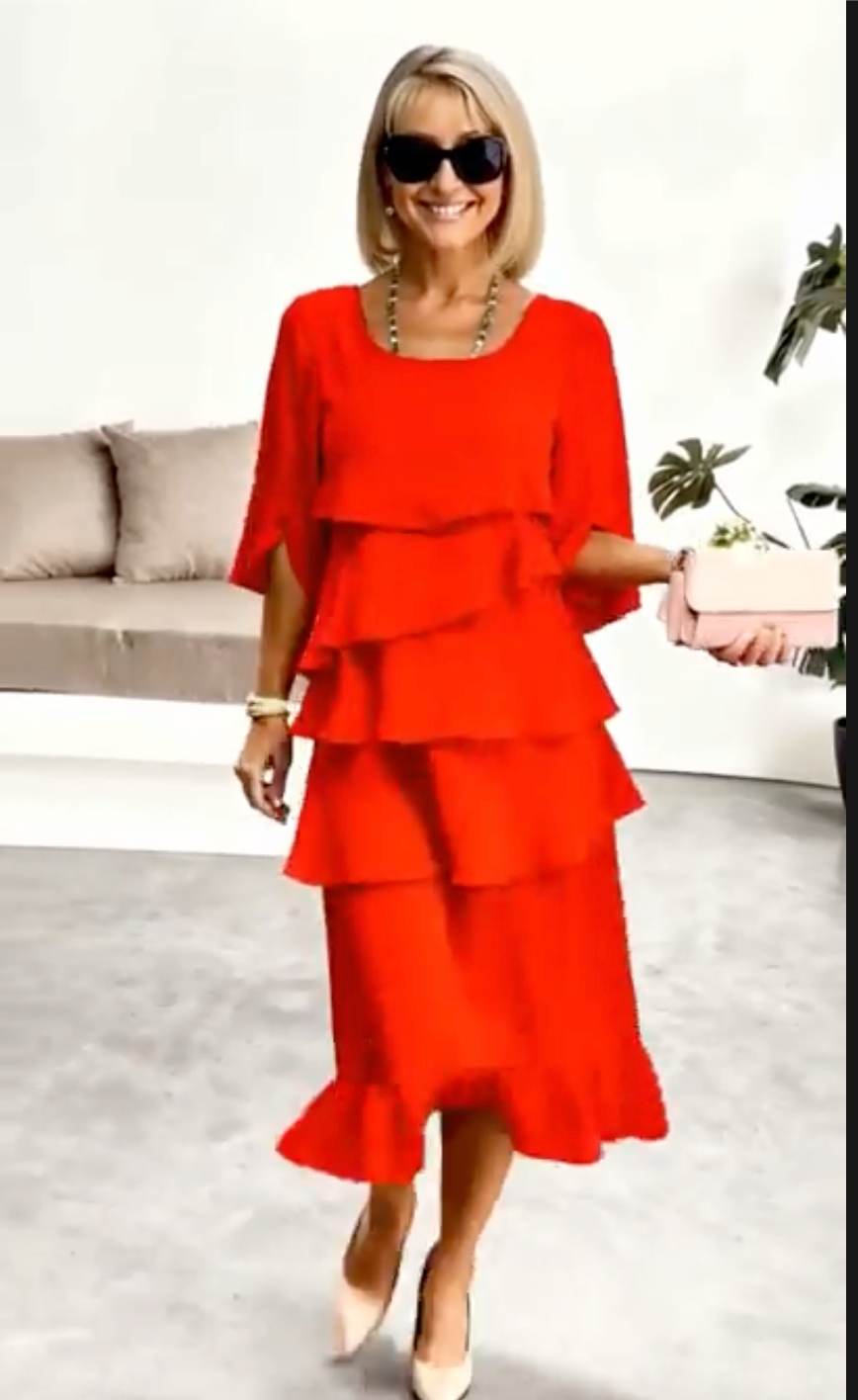 Elegante abito a balze con maniche a volant 💃✨ Esprimi il tuo fascino senza sforzo