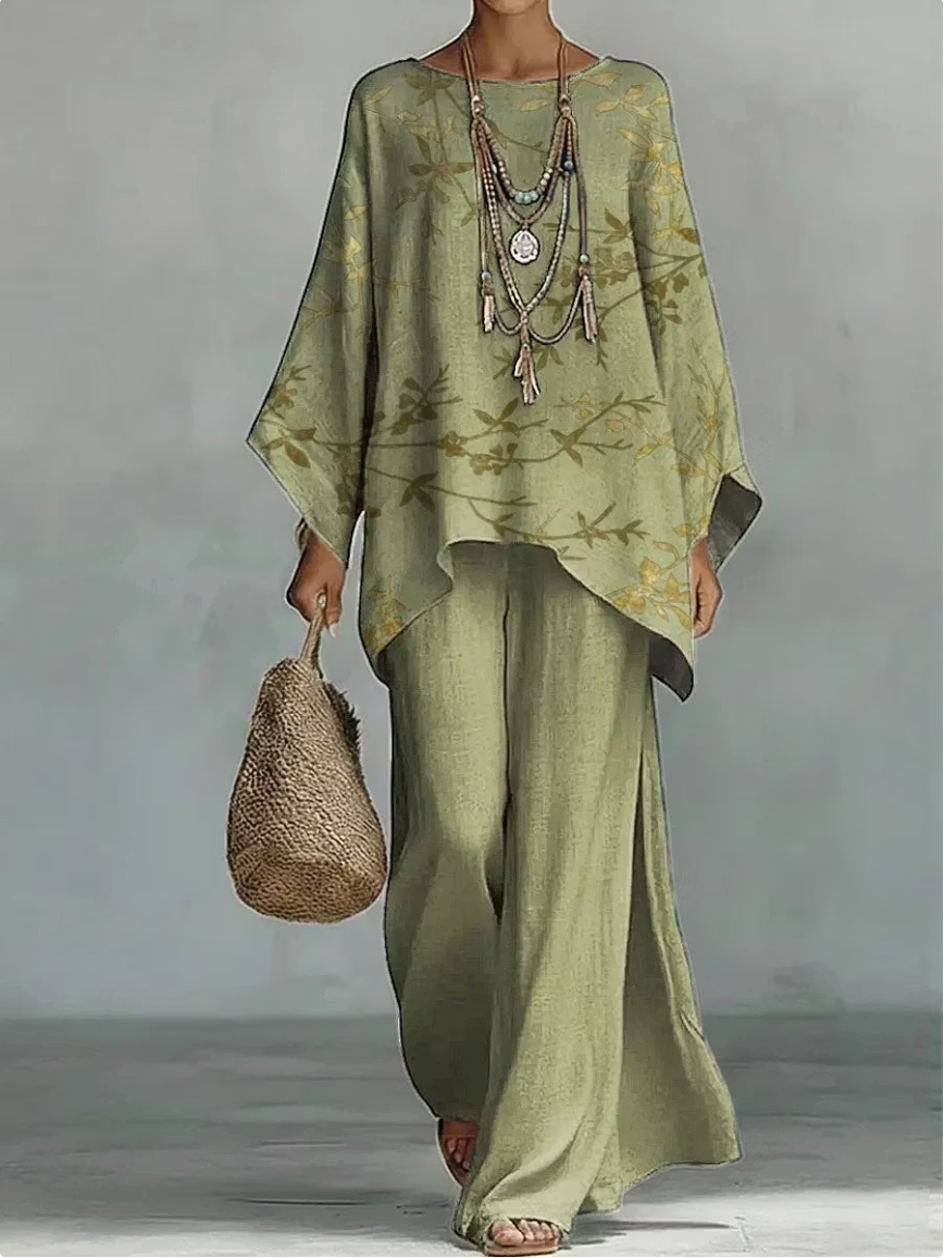 Completo casual in cotone e lino con stampa floreale vintage 💚
