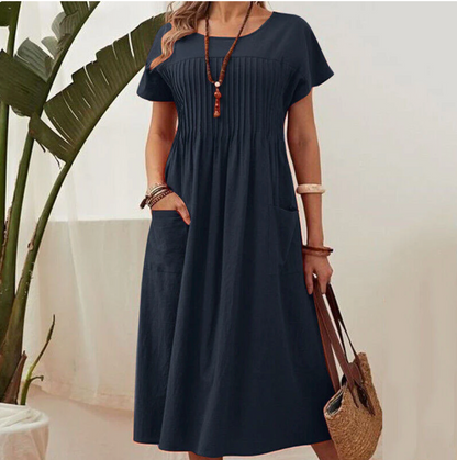 Abito da donna a maniche corte con tasche – Misto cotone e lino, comodo e perfetto per l'estate ☀️
