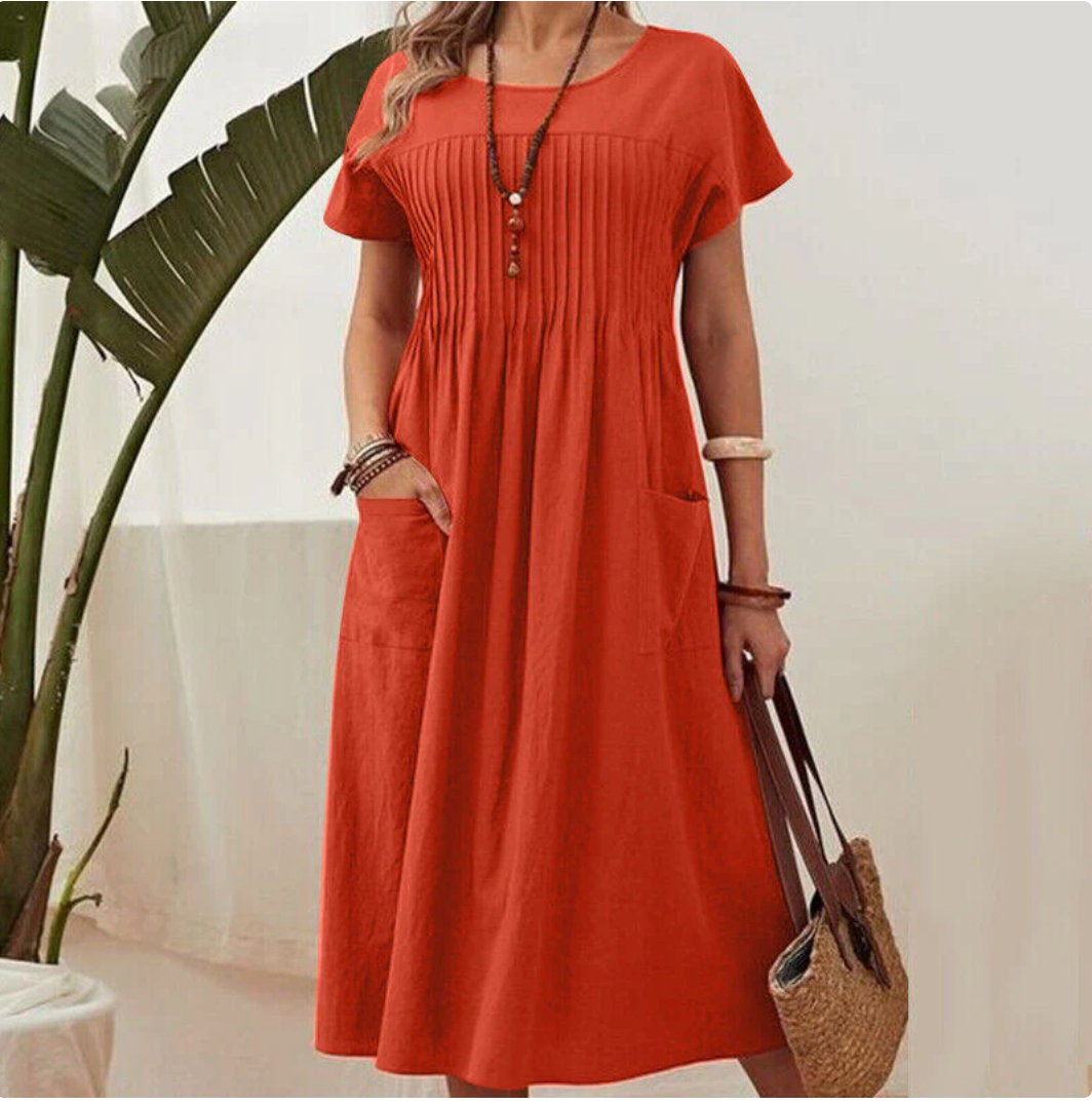 Abito da donna a maniche corte con tasche – Misto cotone e lino, comodo e perfetto per l'estate ☀️