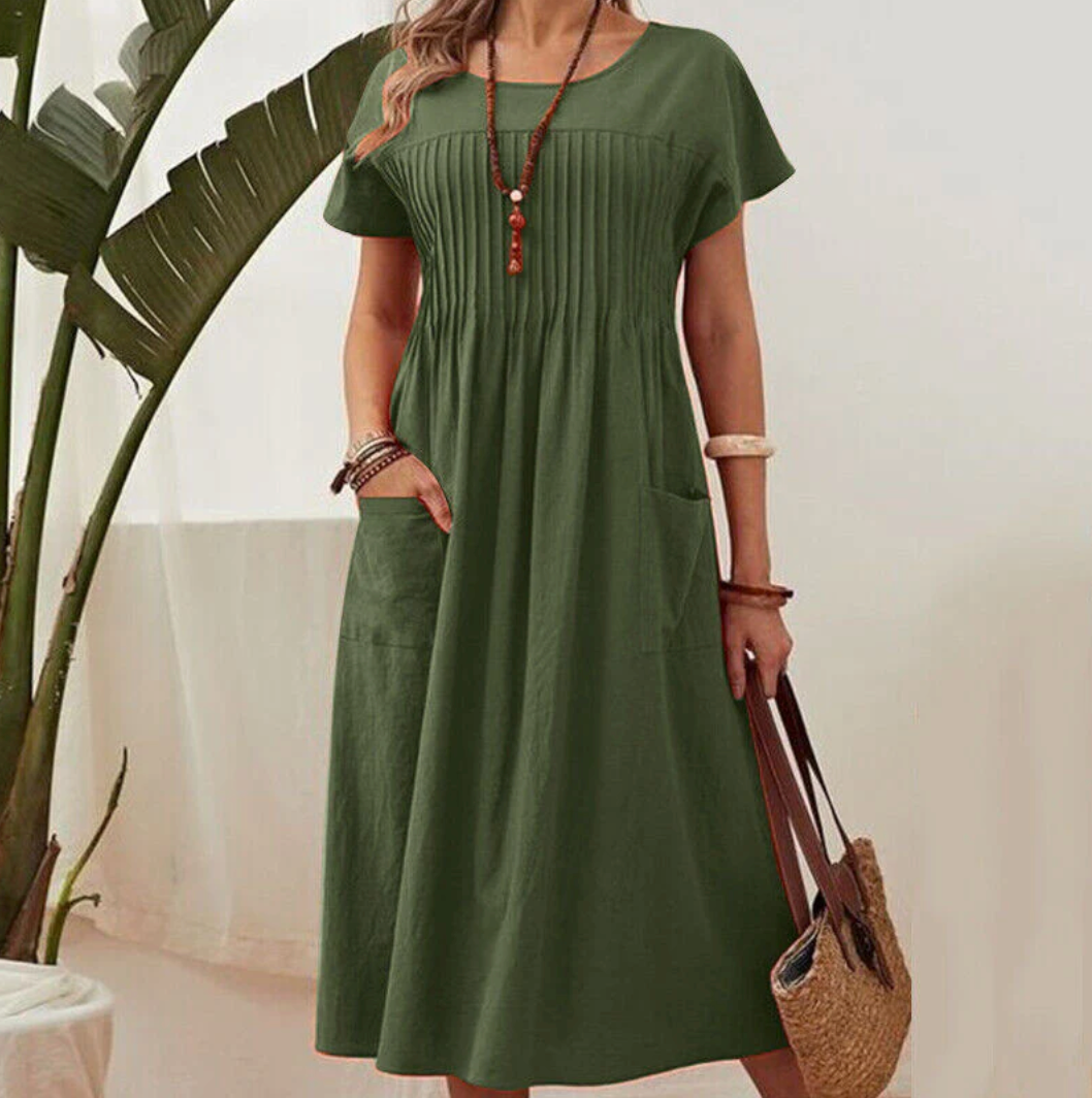 Abito da donna a maniche corte con tasche – Misto cotone e lino, comodo e perfetto per l'estate ☀️