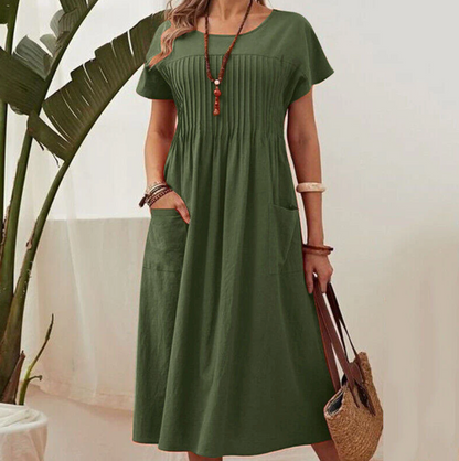 Abito da donna a maniche corte con tasche – Misto cotone e lino, comodo e perfetto per l'estate ☀️