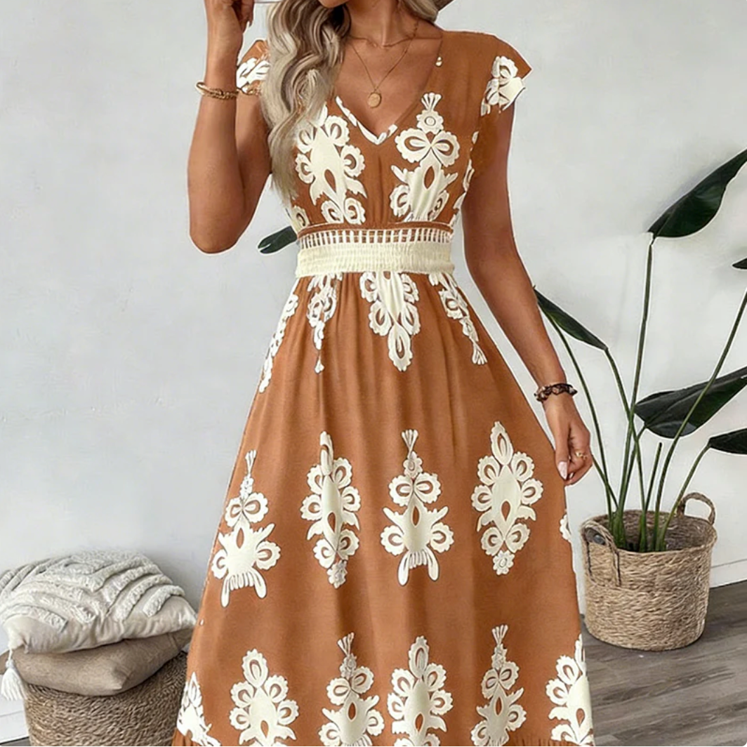 ✨Abito lungo e fluente da donna con scollo a V e ricamo barocco