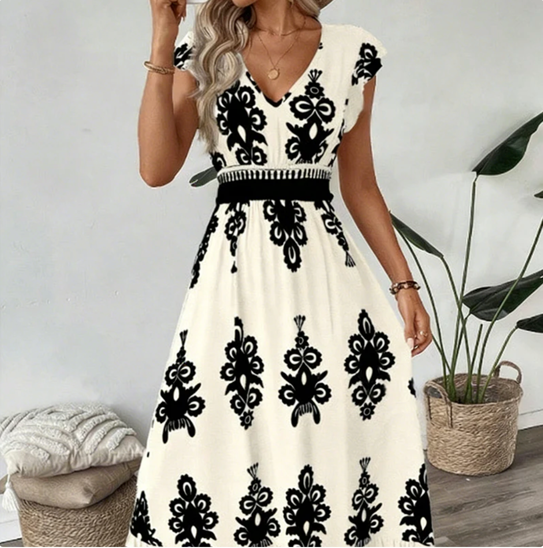 ✨Abito lungo e fluente da donna con scollo a V e ricamo barocco