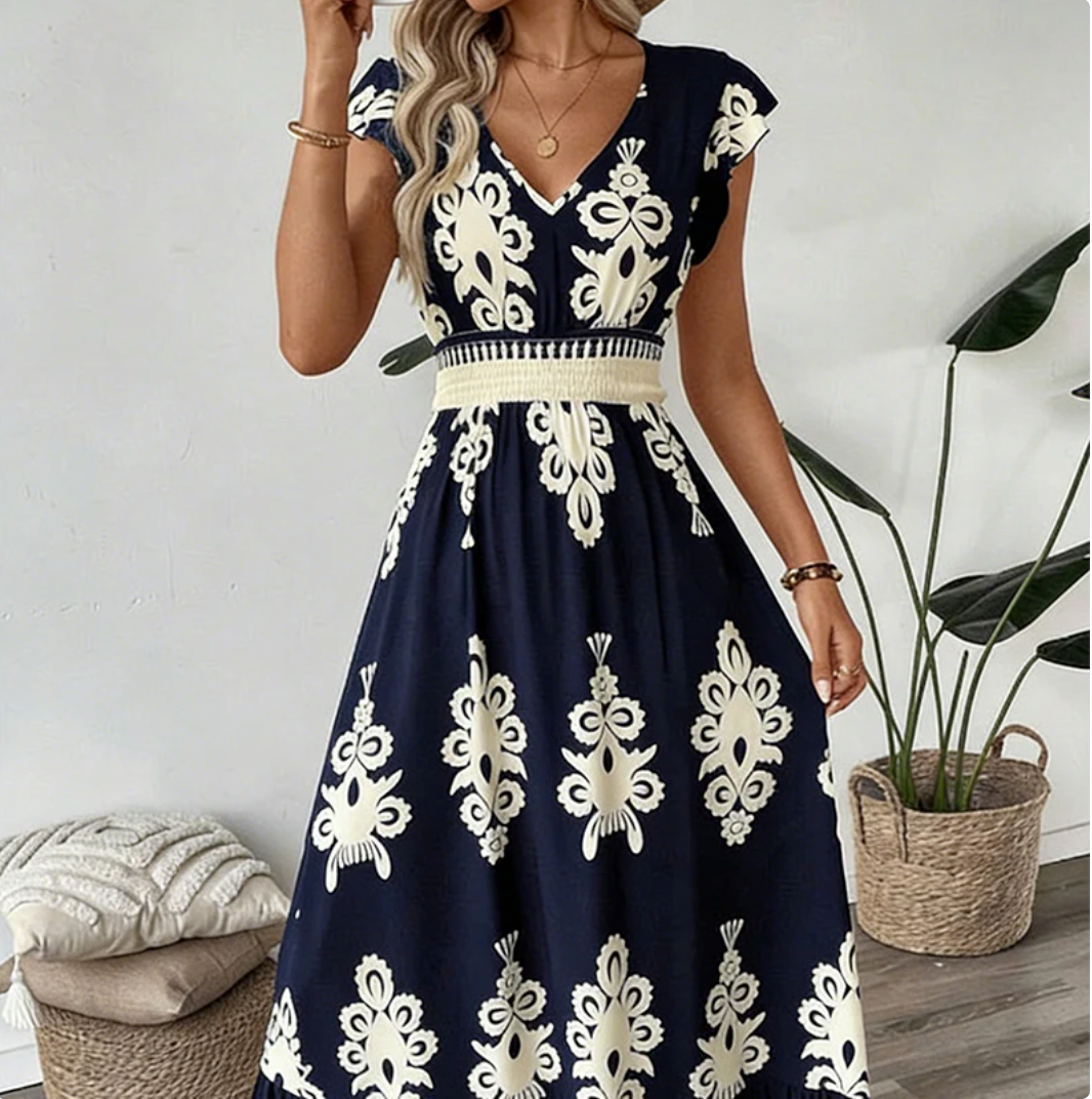 ✨Abito lungo e fluente da donna con scollo a V e ricamo barocco