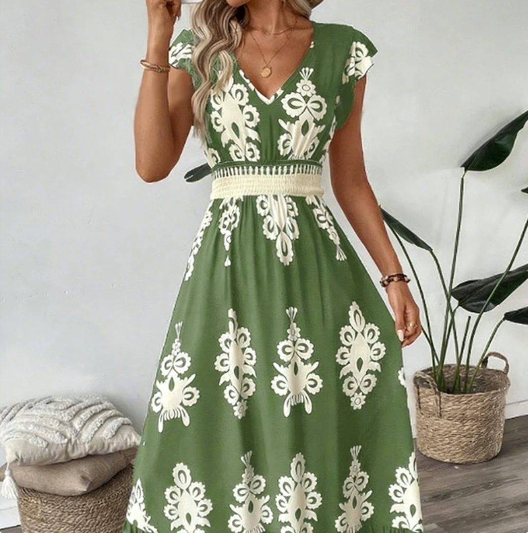 ✨Abito lungo e fluente da donna con scollo a V e ricamo barocco