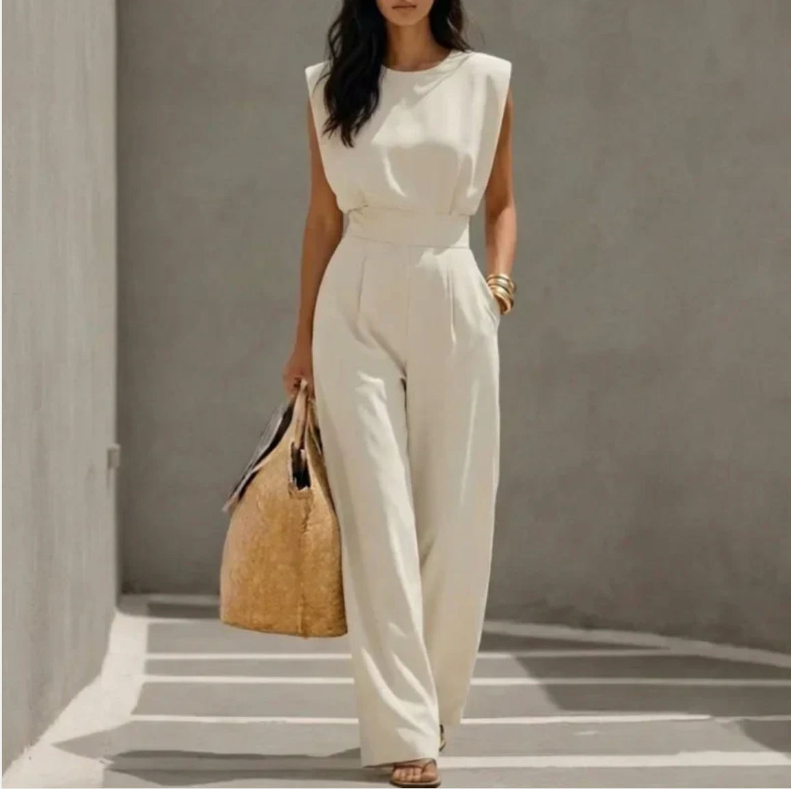 Arianna | Elegante jumpsuit senza maniche con cintura e gamba larga