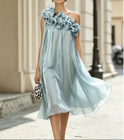 ELEGANTE ABITO FLOREALE MONOSPALLA DA DONNA