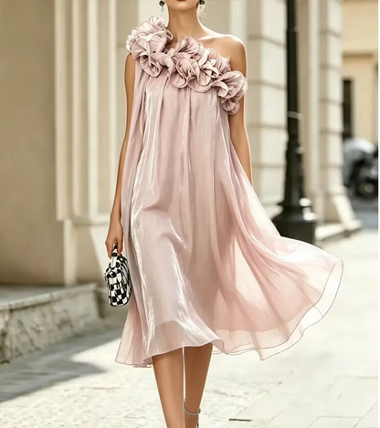 ELEGANTE ABITO FLOREALE MONOSPALLA DA DONNA