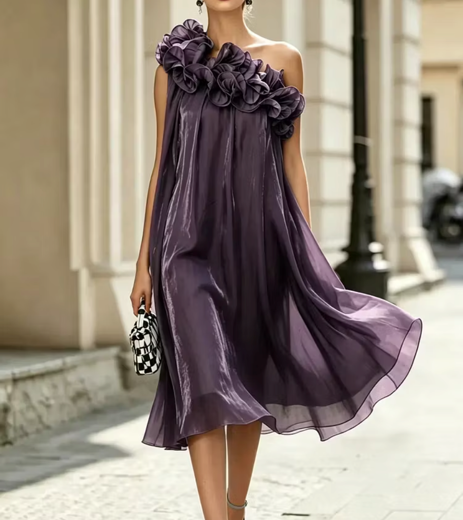 ELEGANTE ABITO FLOREALE MONOSPALLA DA DONNA