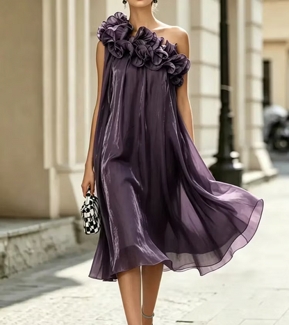 ELEGANTE ABITO FLOREALE MONOSPALLA DA DONNA