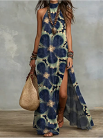 Abito da donna in cotone casual ed elegante con stampa floreale retrò.