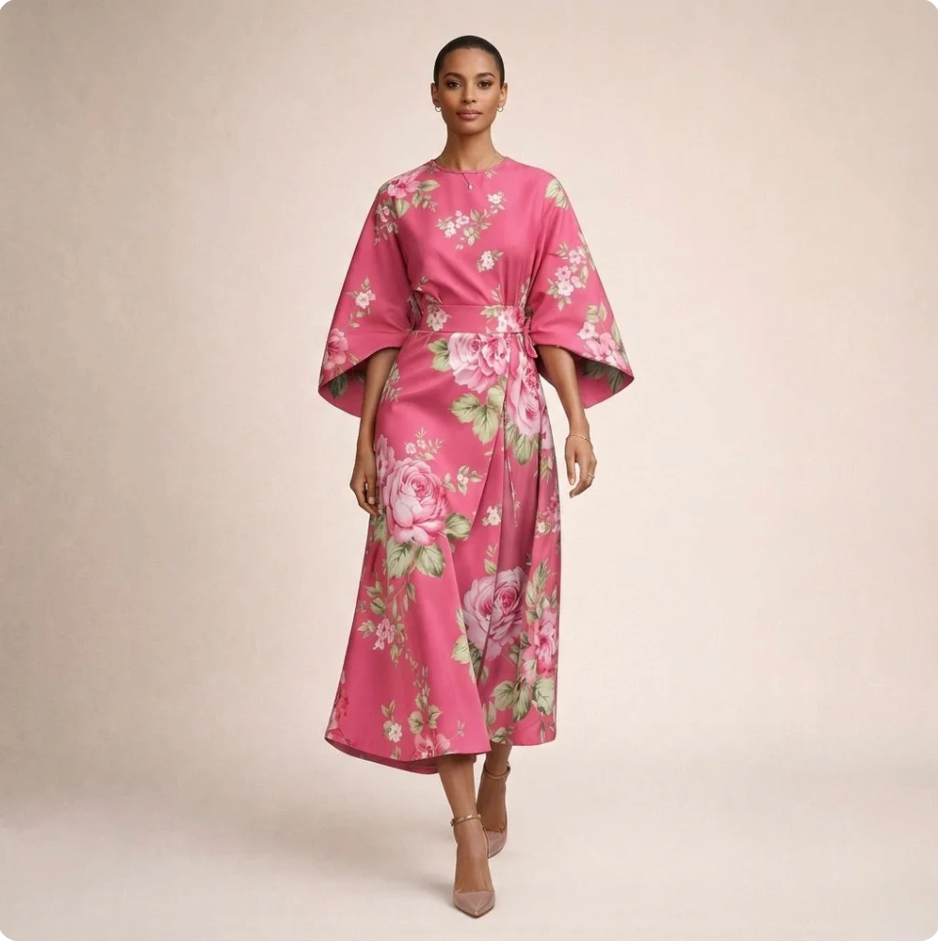 CLEMENTINE | Abito midi floreale con vita sagomata ed eleganza ariosa