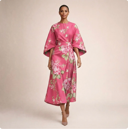 CLEMENTINE | Abito midi floreale con vita sagomata ed eleganza ariosa