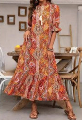 💃 Elegante abito boho con stampe floreali