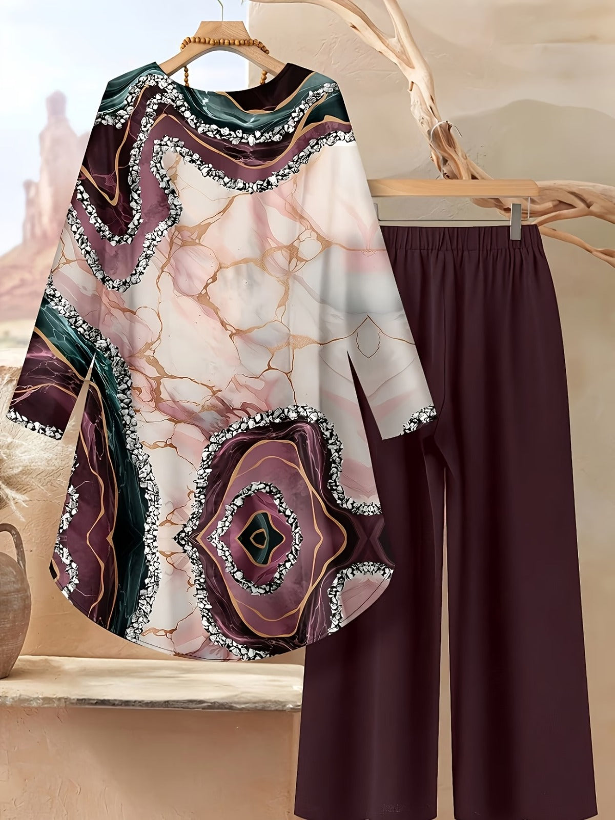 Coordinato Janaelle in cotone elastico ✨💜 stampa stile marmoreo lussuoso