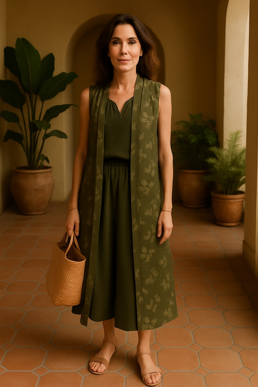 coordinato 3 pezzi OLIVE elegante e fresco con tema fiorito