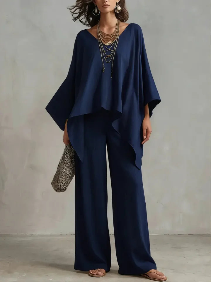 Set DENISE a due pezzi in cotone e lino dallo stile vacanziero e disinvolto