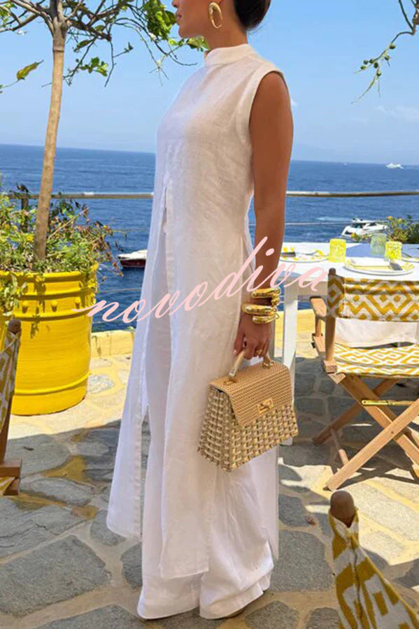Elegante completo Camilla composto da top midi in misto lino