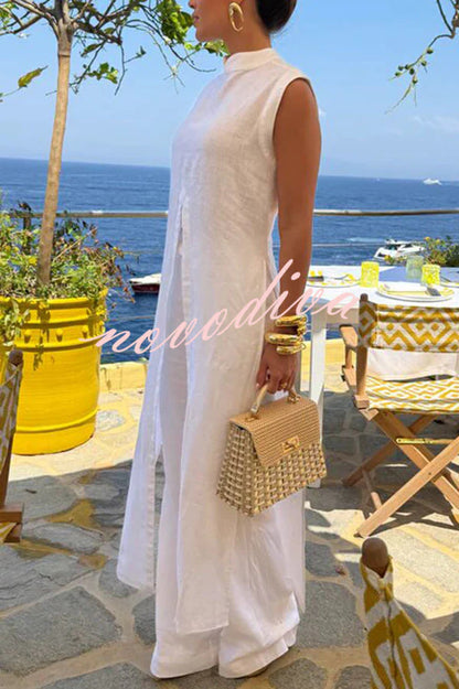 Elegante completo Camilla composto da top midi in misto lino