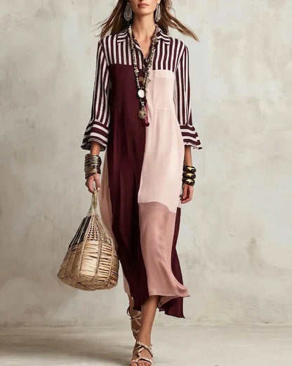 Abito a blocchi di colore con righe a contrasto in stile camicia