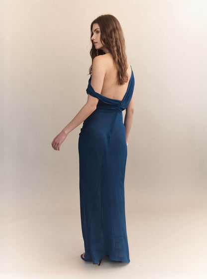 Abito Sorens in georgette di seta con spalle scoperte
